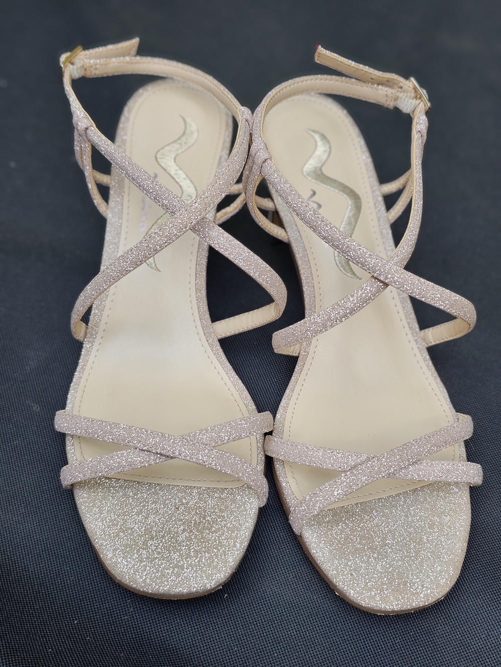 Gold Champagne Glitter Strappy Kitten Heels